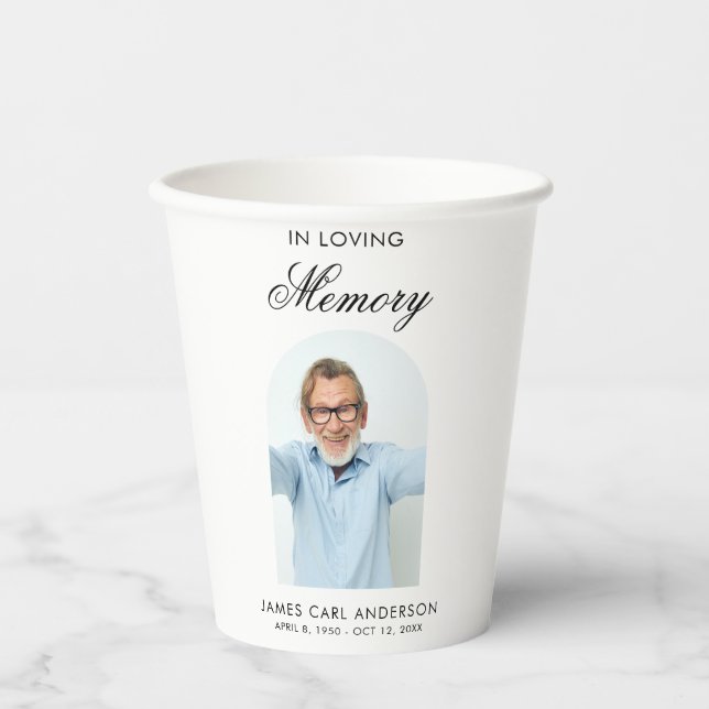 Minimal Simple Photo Arch Memorial Paper Cups (Front)