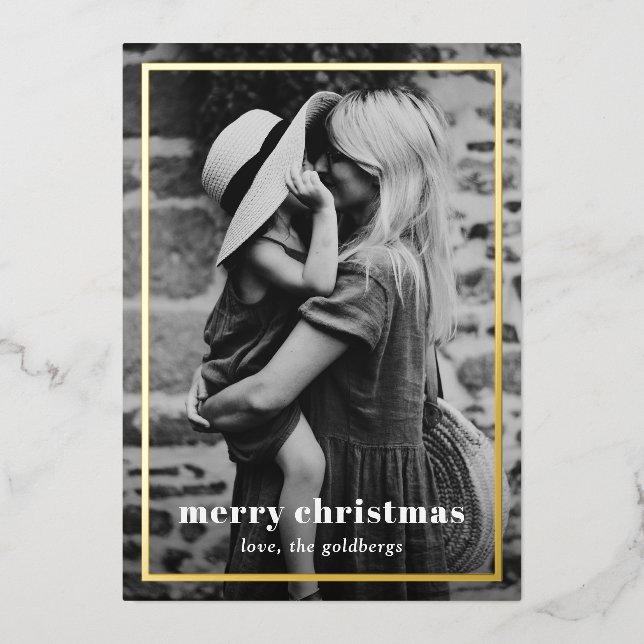 Minimal Simple Photo Elegant Christmas Foil Holiday Card (Front)