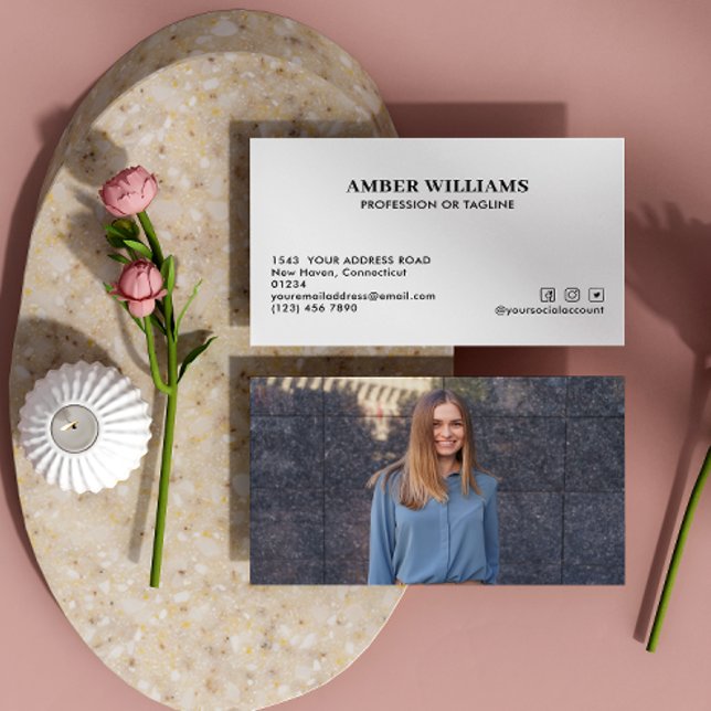 Minimal Simple Photo Social Media Icons  Business Card (Creator Uploaded)