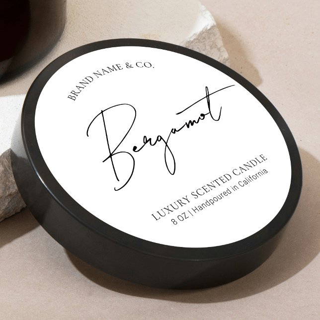 Minimal Simple Professional Candle Jar Lid Label (Minimalist modern round candle stickers with trendy script font and simple layout)