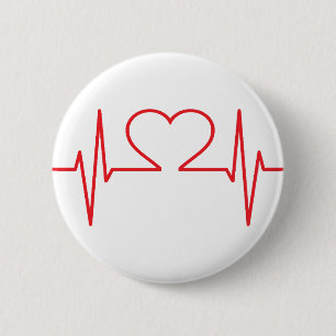 Minimal Simple Red Heart Beat Nursing Medical 2 Inch Round Button