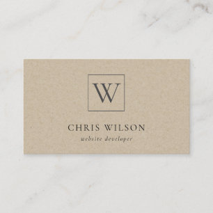 Minimal Simple Rustic Kraft Monogram Initial  Business Card