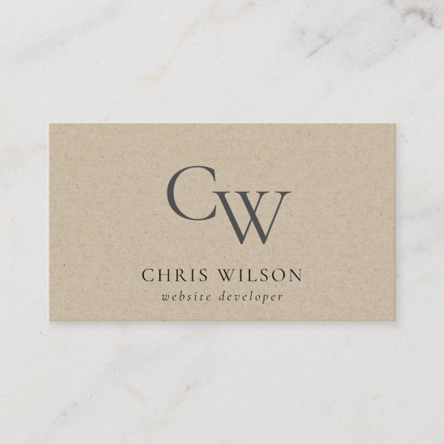 Minimal Simple Rustic Kraft Monogram Initial Business Card (Front)