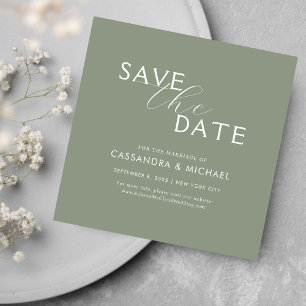 Minimal Simple Sage Green Typography Wedding  Save The Date