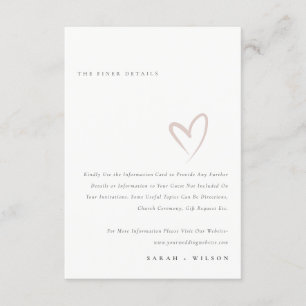 Minimal Simple Script Blush Heart Wedding Details Enclosure Card