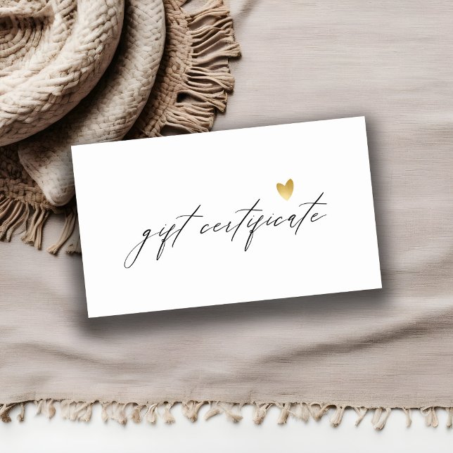  Minimal Simple Script Gold Heart Gift Certificate (Creator Uploaded)