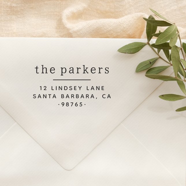 Minimal Simple Serif Family Name & Return Address Rubber Stamp (Rubber Stamp Mock-up)