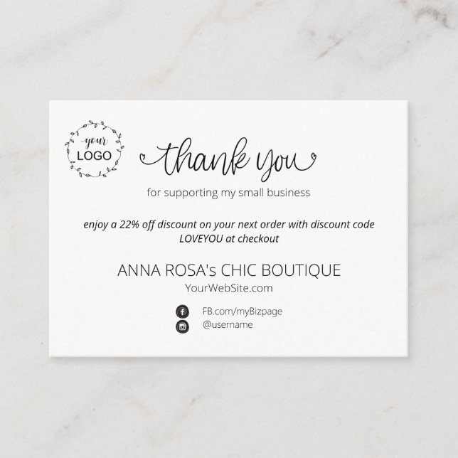 *~* Minimal Simple Thank You Branding Logo QR Enclosure Card (Front)