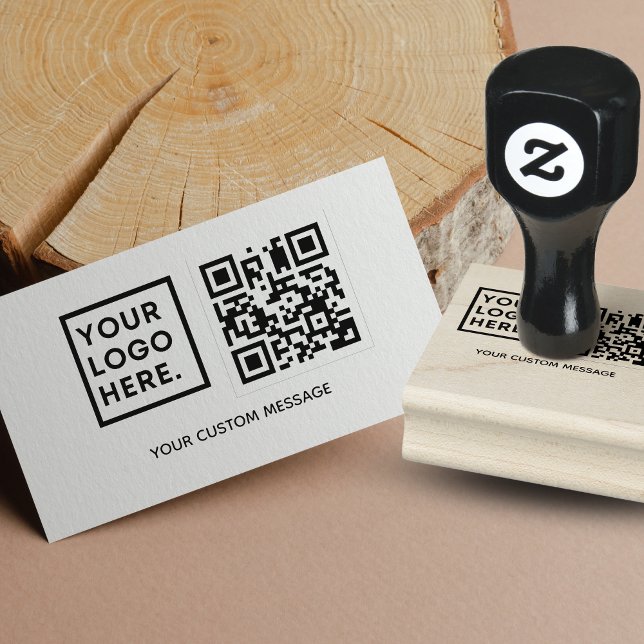 Minimal Simple Upload Logo QR Code Business Rubber Stamp (Creator Uploaded)