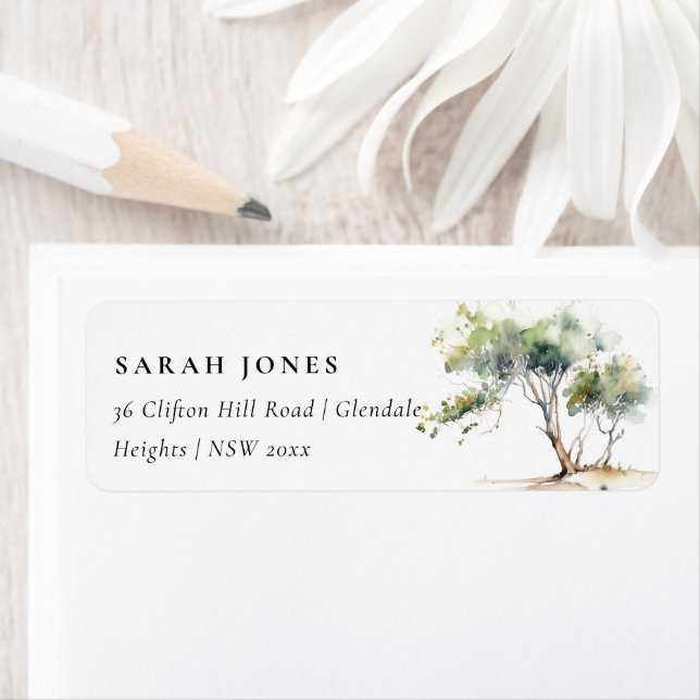 Minimal Simple Watercolor Botanical Tree Address (Insitu)