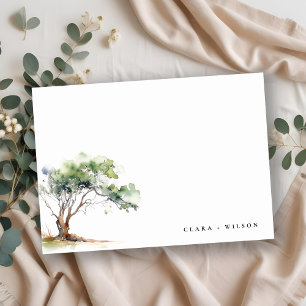 Minimal Simple Watercolor Botanical Tree Wedding Thank You Card