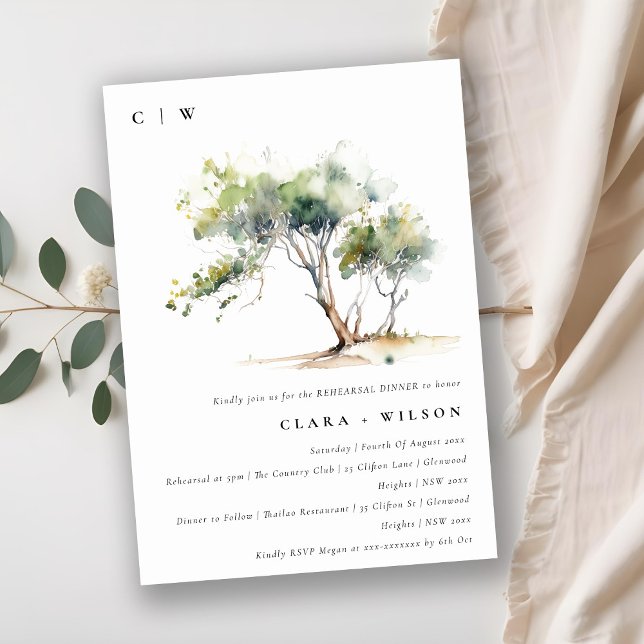 Minimal Simple Watercolor Tree Rehearsal Dinner Invitation (Creator Uploaded)