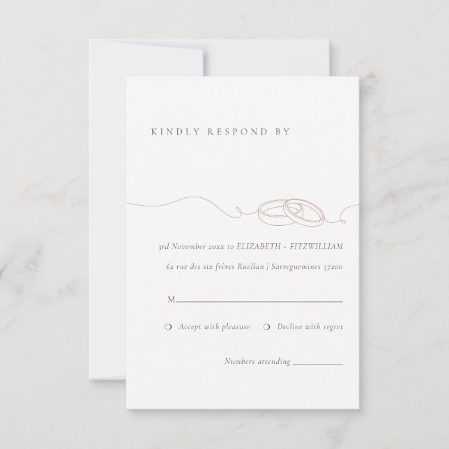 Minimal Simple Wedding Rings | Blush Wedding RSVP Card (Front)
