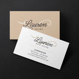 Minimal Simple White Biege Hair Salon Hairstylist  Business Card