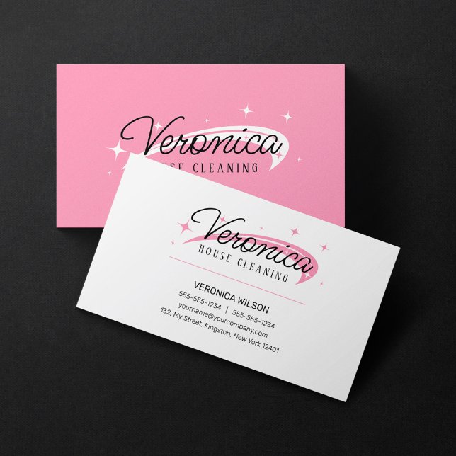 Minimal Simple White Pink House Cleaning Maid Business Card (Creator Uploaded)