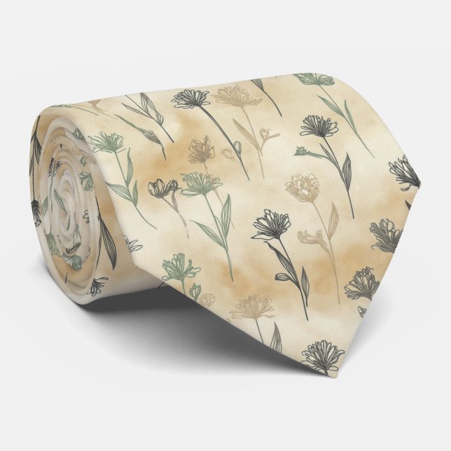 Minimal Single-Stem Floral Pattern Tie (Rolled)
