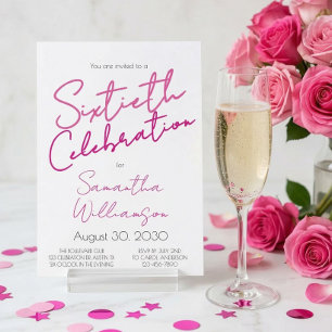 Minimal Sixtieth Celebration Pink Script Birthday  Invitation
