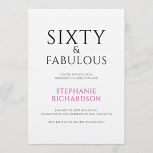 Minimal Sixty and Fabulous 60th Birthday Party  Invitation
