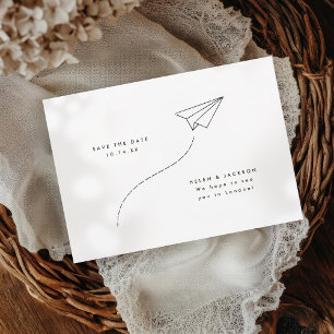 Minimal Sketch Paper Airplane  Save The Date