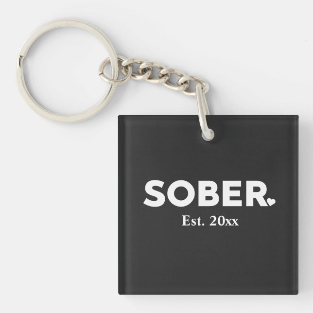 Minimal Sober with Heart and Sobriety Date Keychain (Front)