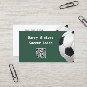 Minimal Soccer Ball Green QR Code Football Coach Business Card