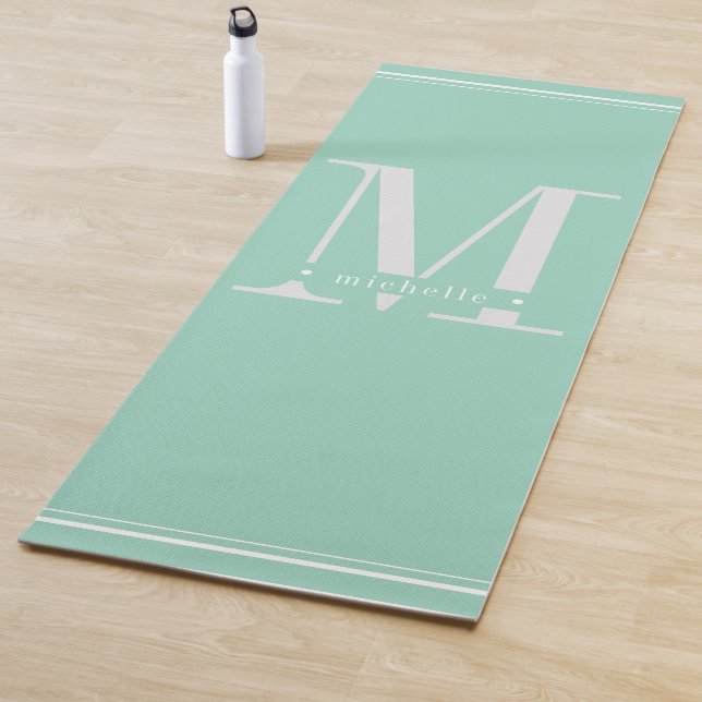 Minimal Soft Aqua & White Monogram Yoga Mat (In Situ)
