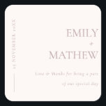 MINIMAL SOFT BLUSH PINK TYPOGRAPHY WEDDING SQUARE STICKER<br><div class="desc">If you need any further customisation please feel free to message me on yellowfebstudio@gmail.com.</div>