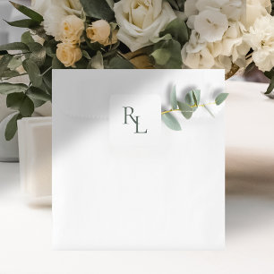 Minimal Soft Green Wedding Couple Initials  Square Sticker