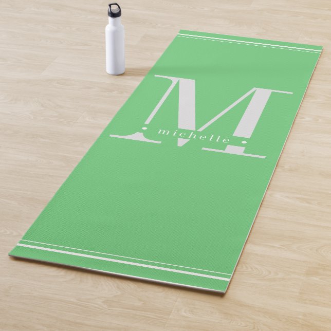 Minimal Soft Green & White Monogram Yoga Mat (In Situ)