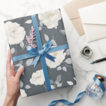 Minimal Soft Grey Rose White Floral Pattern