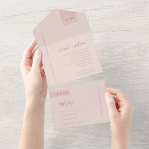 MINIMAL SOFT PASTEL BLUSH DUSKY PINK WEDDING ALL I IN ONE INVITATION