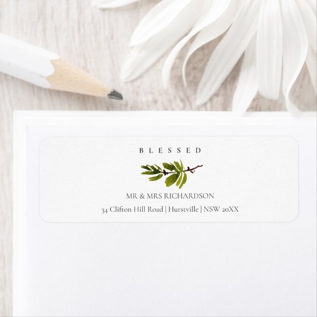 Minimal Soft Pine Branch Christmas Blessed Address (Insitu)