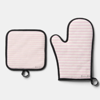 Minimal Soft Pink Stripes Oven Mitt & Pot Holder Set