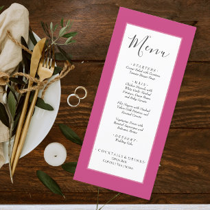 Minimal Solid Color Fuchsia Magenta Pink Wedding  Menu