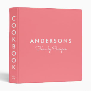 Minimal Solid Coral Family Recipe Cookbook Binder