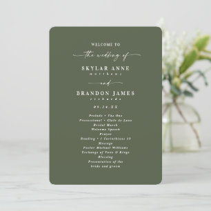 Minimal Solid Monstera Green Wedding Ceremony Program