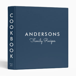 Minimal Solid Navy Family Recipe Cookbook Binder