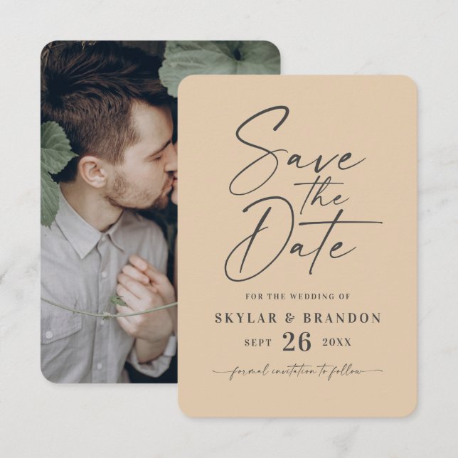 Minimal Solid Pale Yellow Colour Wedding Save The Date (Front/Back)