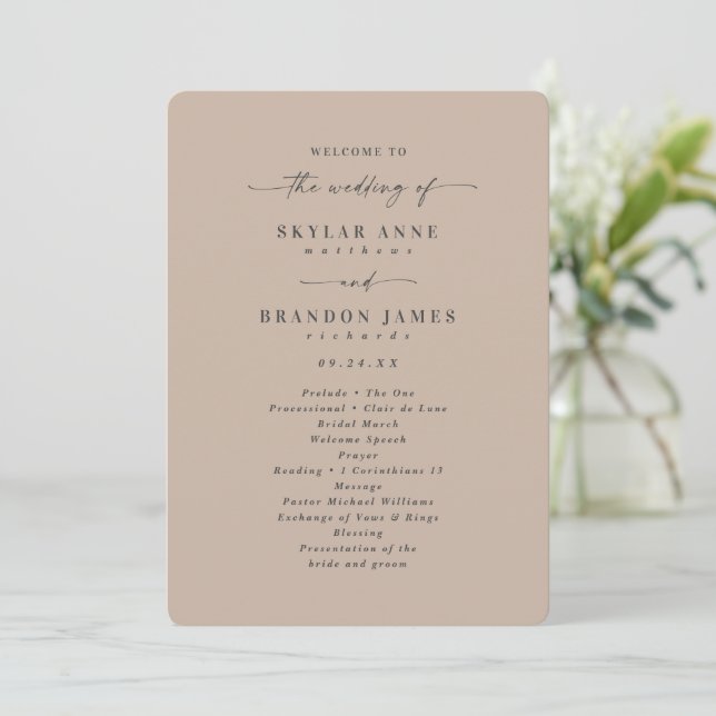 Minimal Solid Taupe Beige Wedding Ceremony Program (Standing Front)