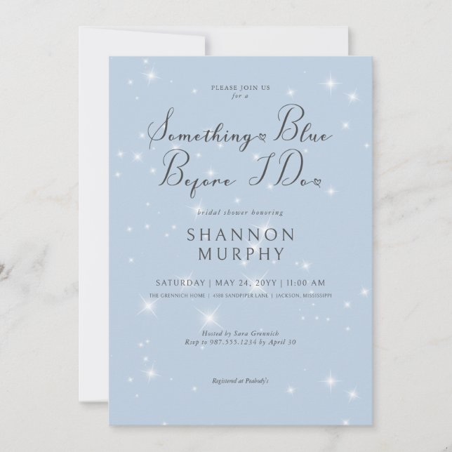 Minimal Something Blue Sparkle Bridal Shower Invitation (Front)