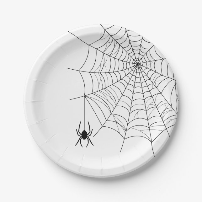 Minimal Spider Web And Spider Silhouette Halloween Paper Plate (Front)