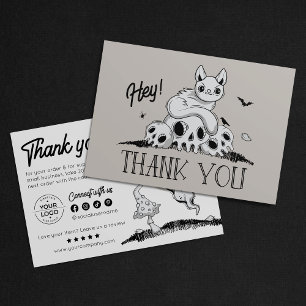 Minimal Spooky Cute Halloween Thank You Ghost Cat Card