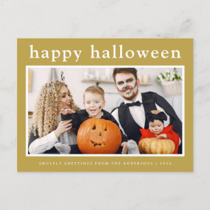 Minimal Spooky  Happy Halloween Family 1 Photo Holiday Postcard