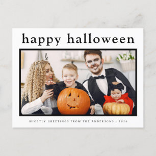 Minimal Spooky  Happy Halloween Family 1 Photo Holiday Postcard
