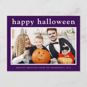 Minimal Spooky Happy Halloween Family 1 Photo Holiday Postcard