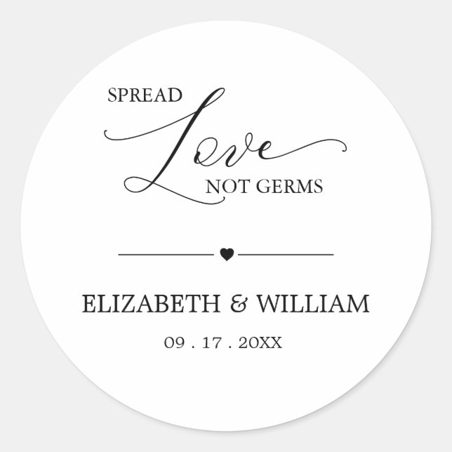 Minimal Spread Love Not Germs Hand Sanitizer Favou Classic Round Sticker (Front)