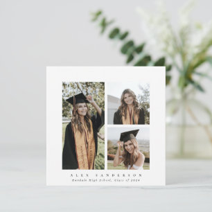 Minimal Square White Frame Triple Photo Graduation Announcement
