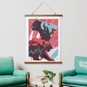 Minimal Stock Market Bull Bear Chart Hanging Tapestry