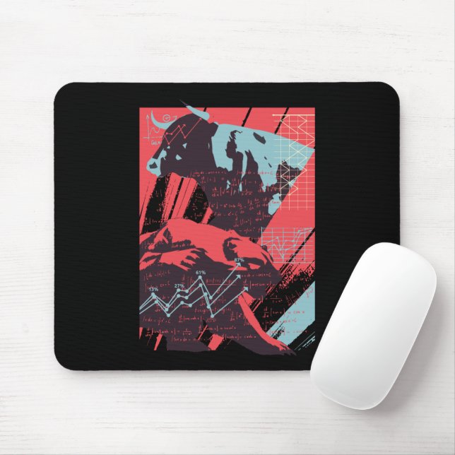 Minimal Stock Market Bull Bear Chart Mouse Pad (With Mouse)