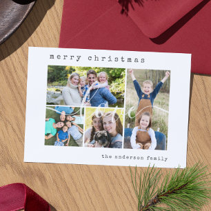 Minimal Stylish 4 Family Photo Christmas Holiday Card